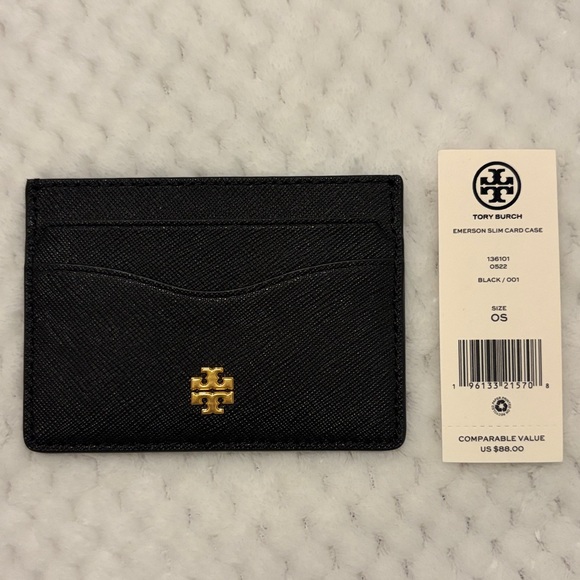 Tory Burch 52904 Emerson Slim Card Case Holder Black – Balilene Tory Burch Emerson Slim Card Case Black
